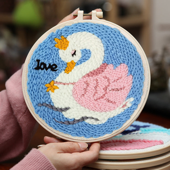 Elegant Swan Punch Needle Embroidery Kits