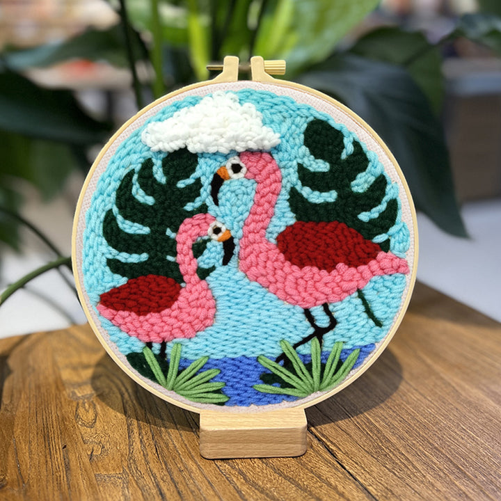 Two Flamingos Punch Needle Embroidery Kits