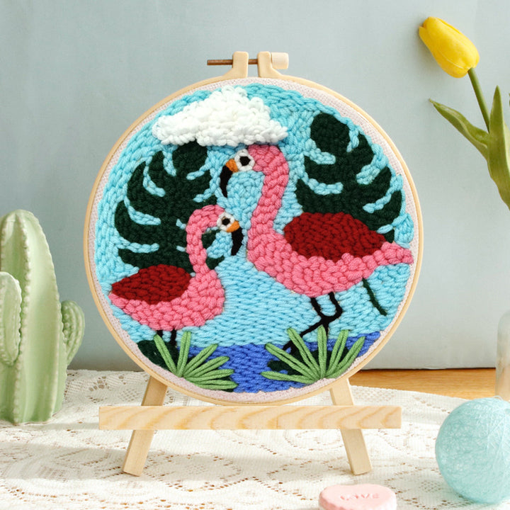 Two Flamingos Punch Needle Embroidery Kits