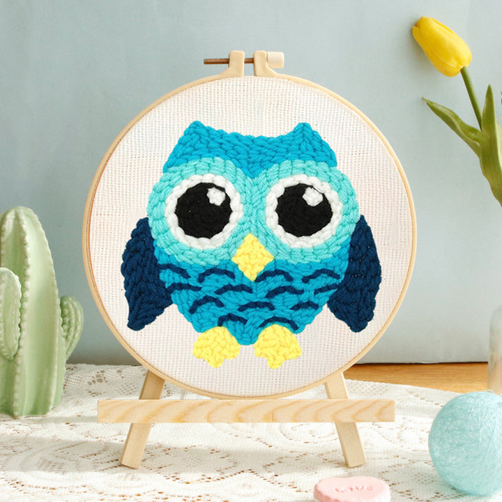 Blue Little Owl Punch Needle Embroidery Kits