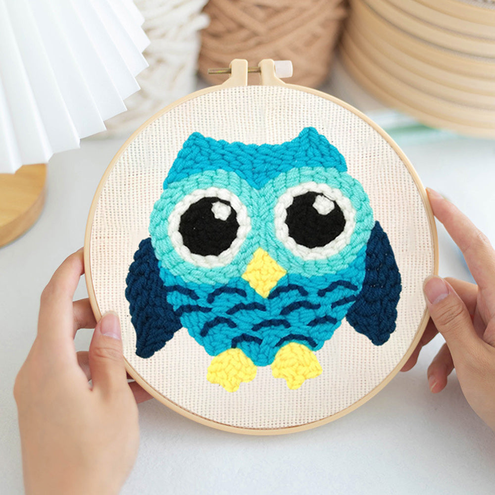 Blue Little Owl Punch Needle Embroidery Kits