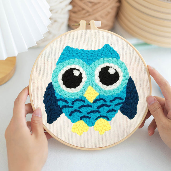 Blue Little Owl Punch Needle Embroidery Kits