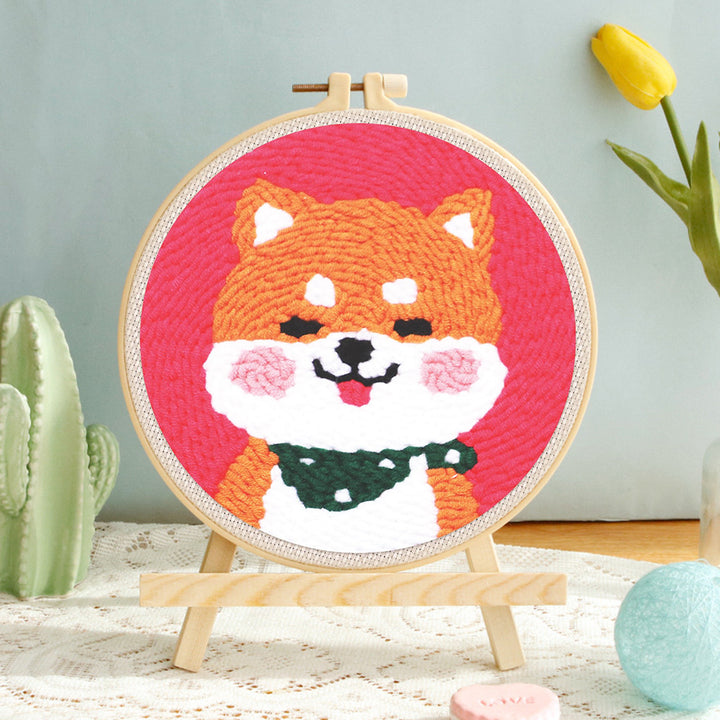 Happy Shiba Inu Punch Needle Embroidery Kits