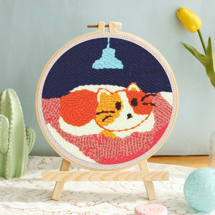 Kitten under the Lamp Punch Needle Embroidery Kits