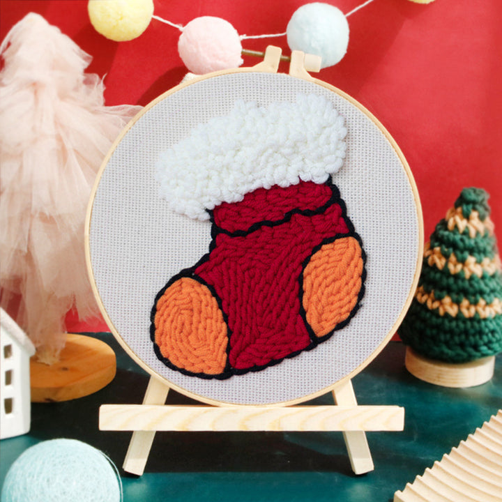 Christmas Red Socks Punch Needle Embroidery Kits