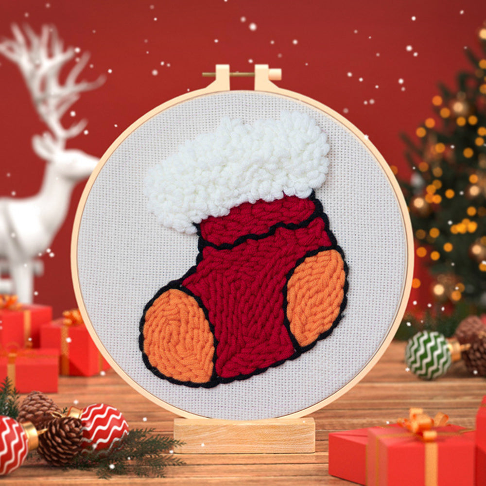 Christmas Red Socks Punch Needle Embroidery Kits