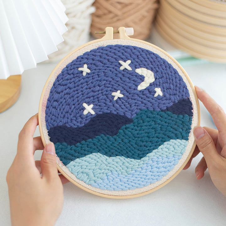 Mountain Night Moon Punch Needle Embroidery Kits