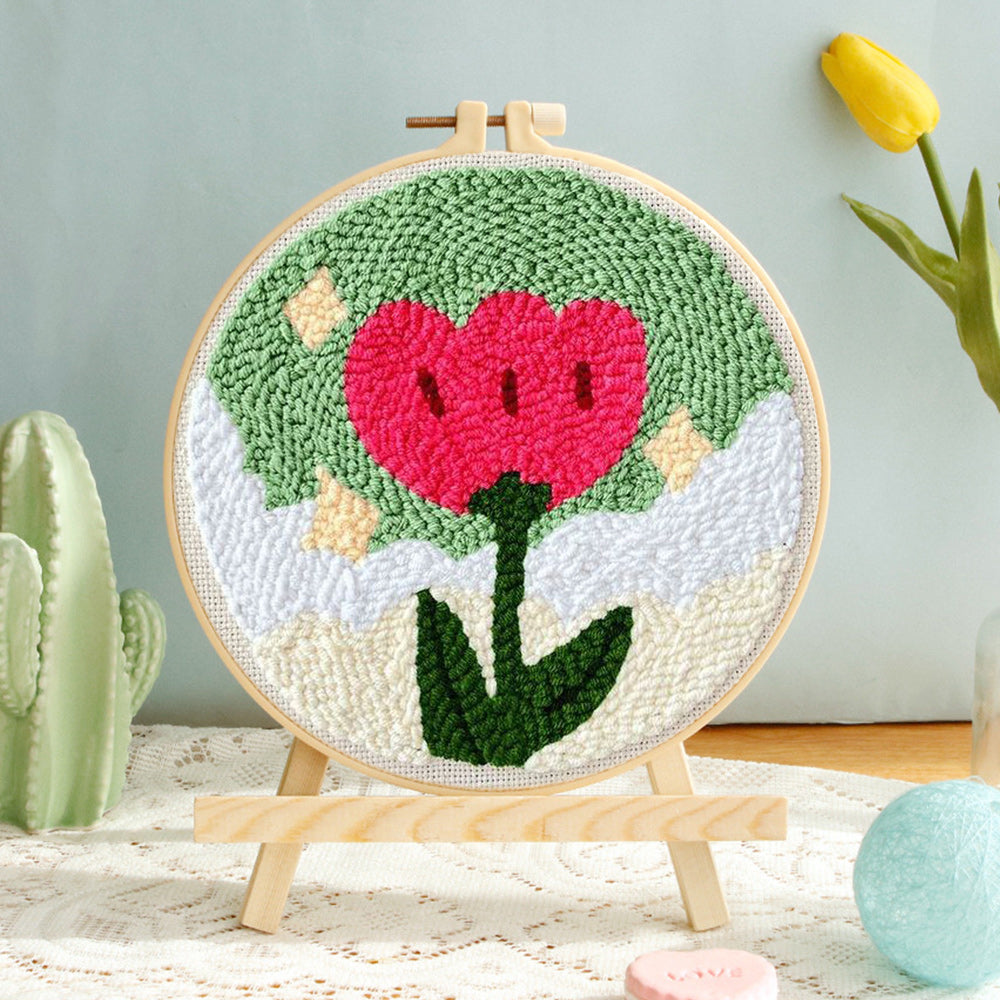 Cartoon Red Heart Flower Punch Needle Embroidery Kits