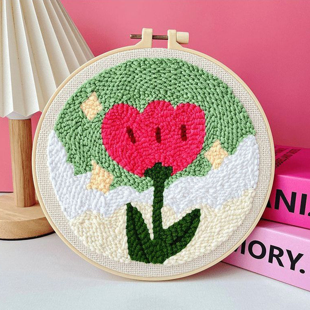 Cartoon Red Heart Flower Punch Needle Embroidery Kits