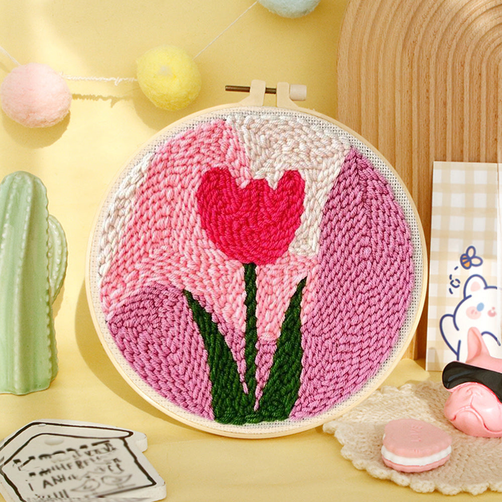 Pink Tulips Punch Needle Embroidery Kits