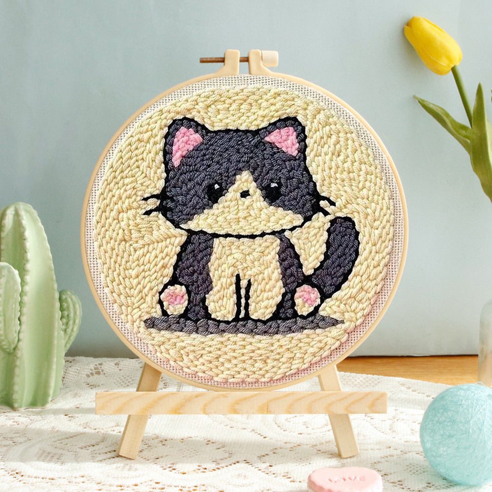 Gray and White Kitten Punch Needle Embroidery Kits