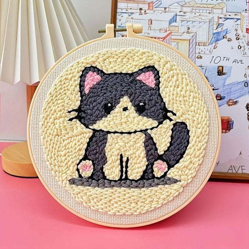 Gray and White Kitten Punch Needle Embroidery Kits