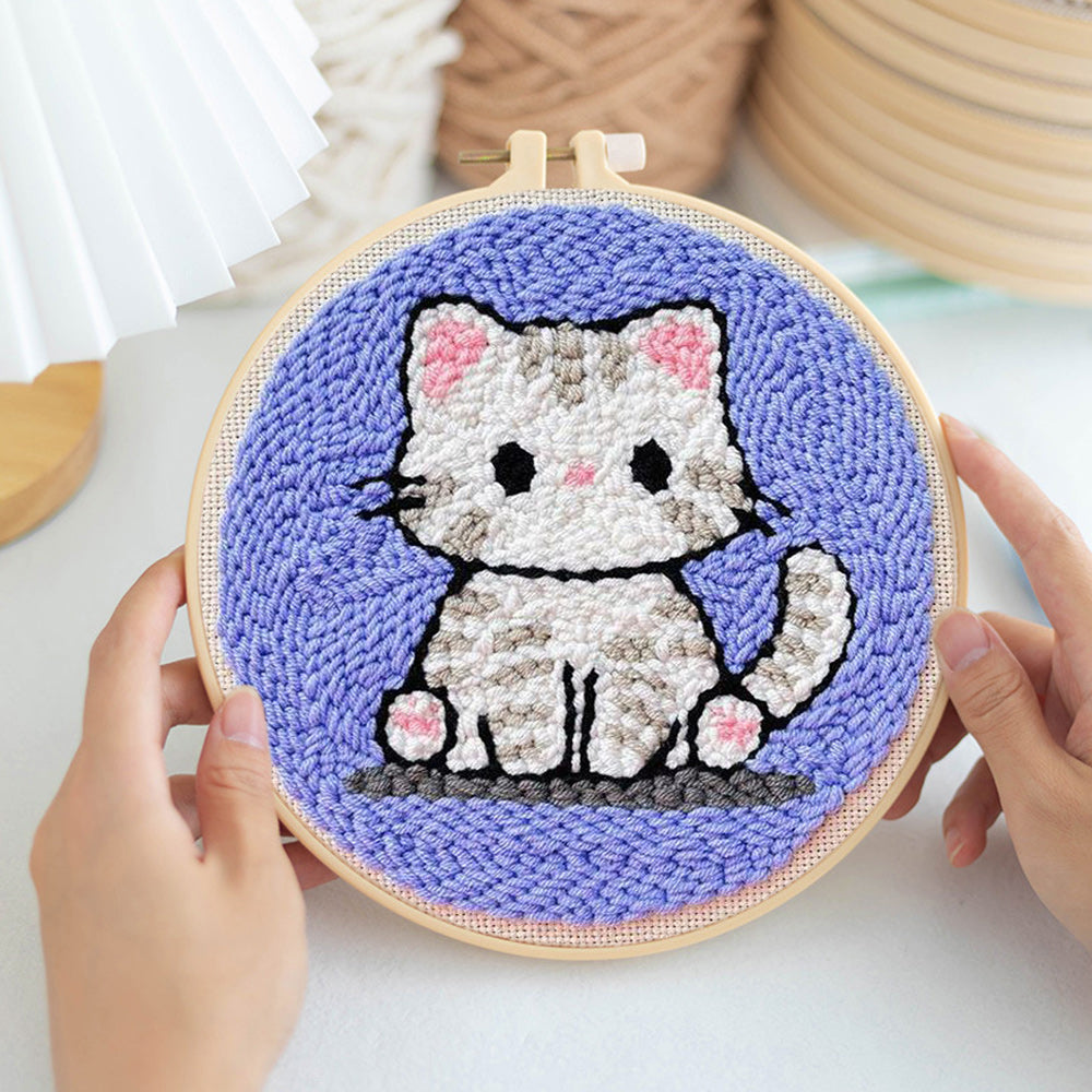 Blue Kitten Punch Needle Embroidery Kits