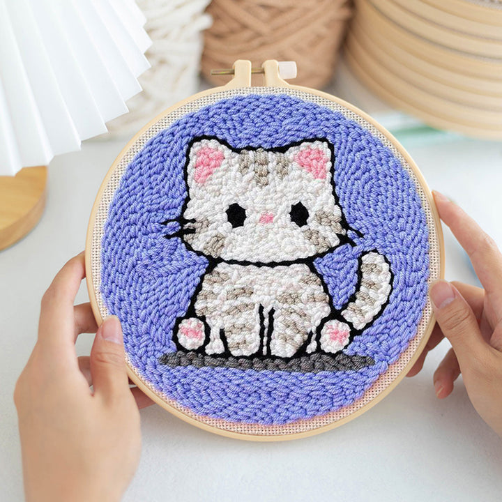 Blue Kitten Punch Needle Embroidery Kits