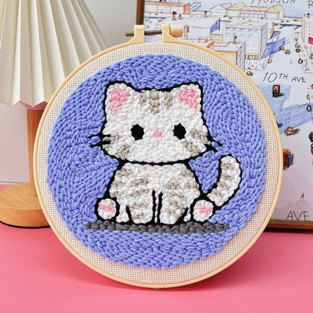 Blue Kitten Punch Needle Embroidery Kits