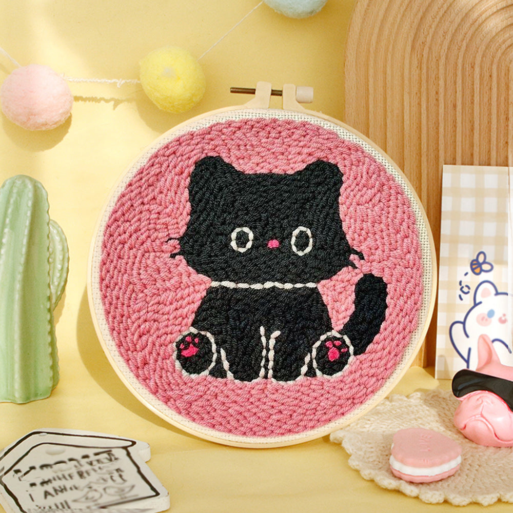 Black Kitten Punch Needle Embroidery Kits
