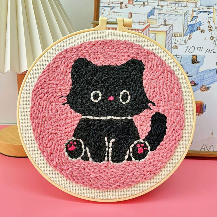 Black Kitten Punch Needle Embroidery Kits