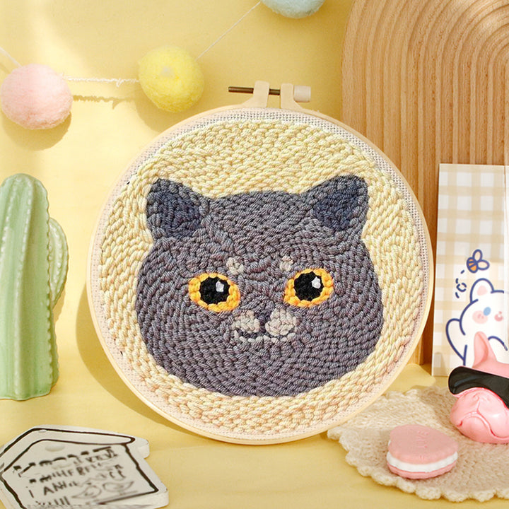Gray Cat Avatar Punch Needle Embroidery Kits