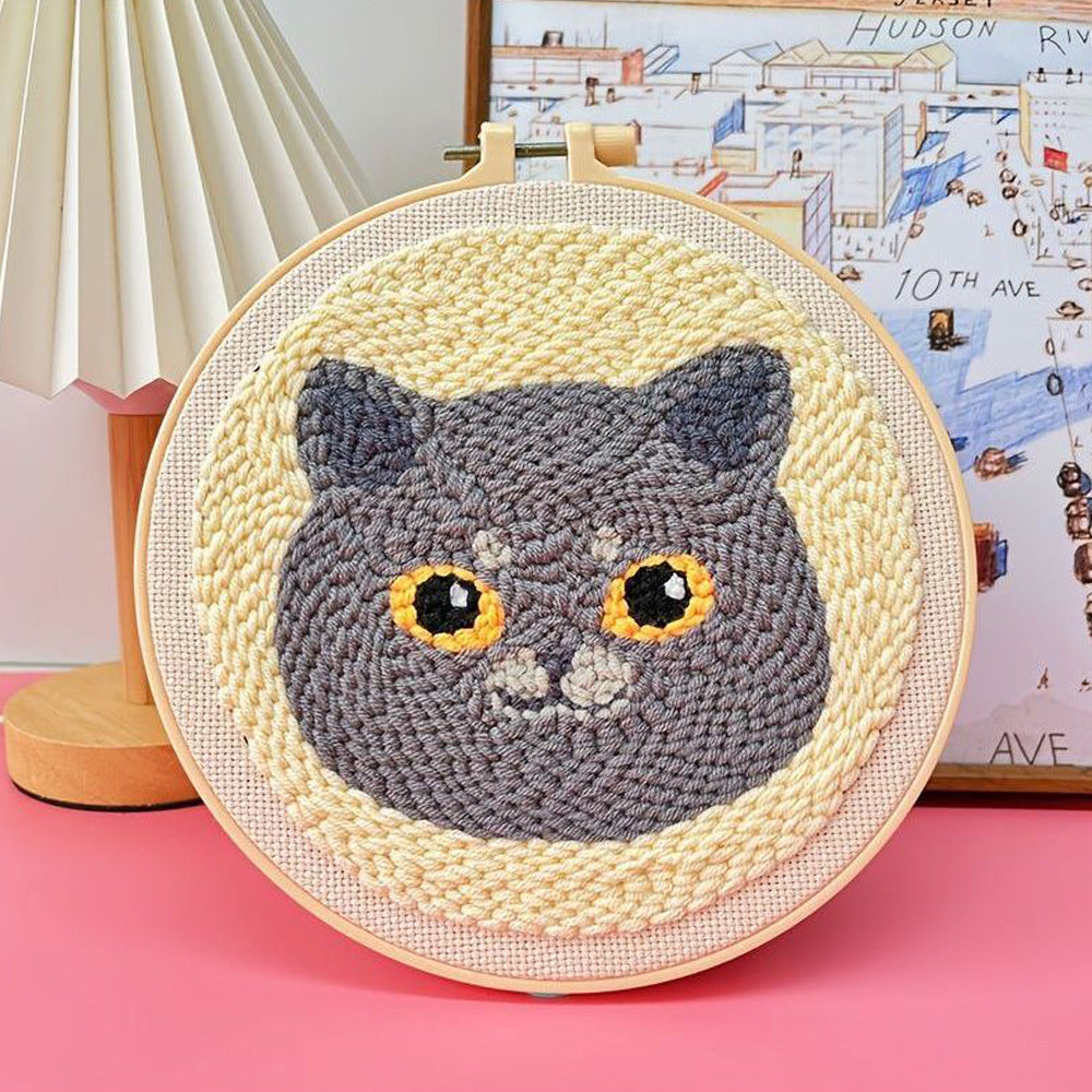 Gray Cat Avatar Punch Needle Embroidery Kits