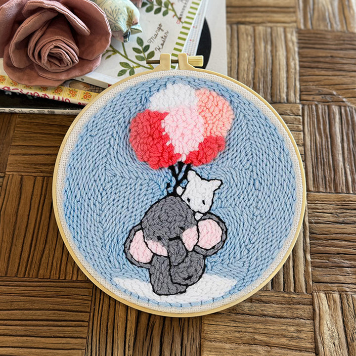 Baby Elephant and Balloon Punch Needle Embroidery Kits