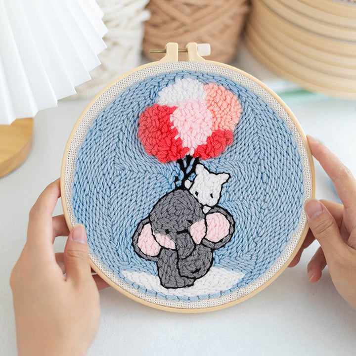 Baby Elephant and Balloon Punch Needle Embroidery Kits
