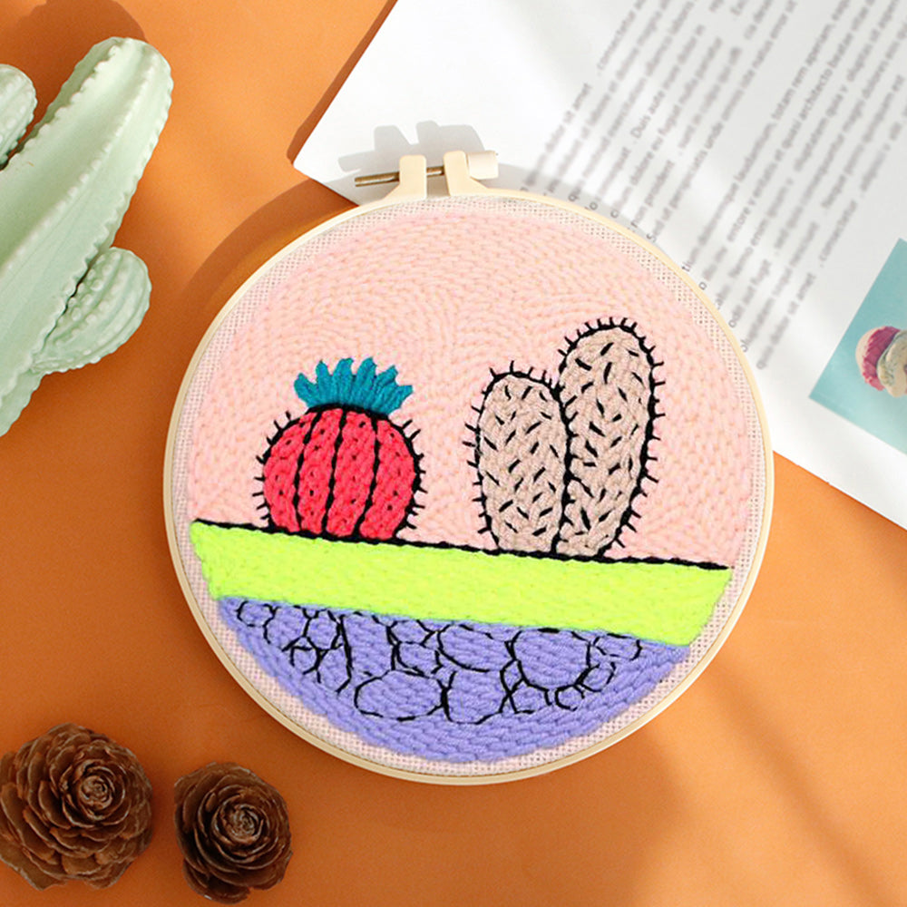 Cartoon Cactus Punch Needle Embroidery Kits