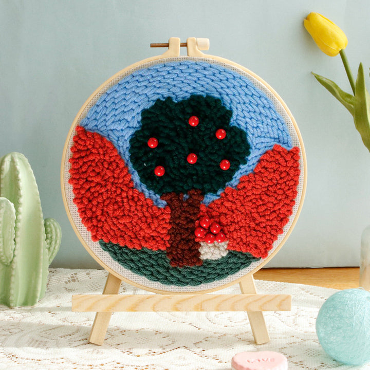 Red Fruit Tree Punch Needle Embroidery Kits