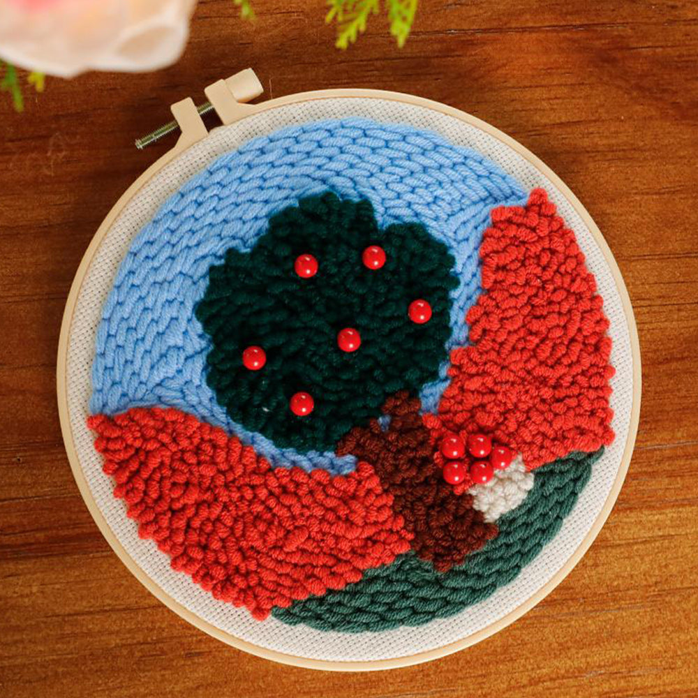 Red Fruit Tree Punch Needle Embroidery Kits