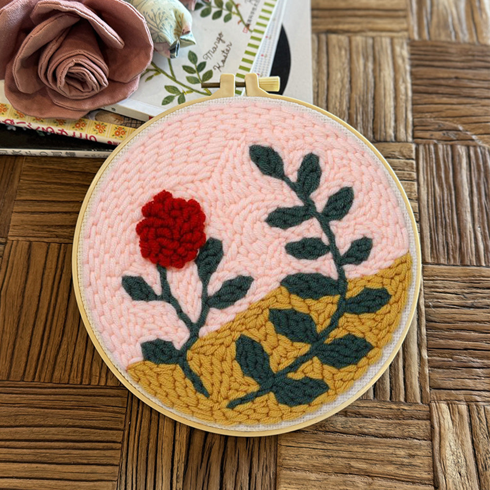 Red Flowers Punch Needle Embroidery Kits