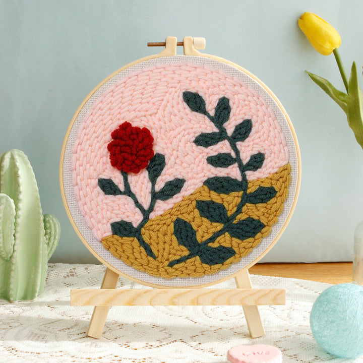 Red Flowers Punch Needle Embroidery Kits