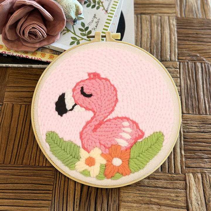Cartoon Flamingo Punch Needle Embroidery Kits