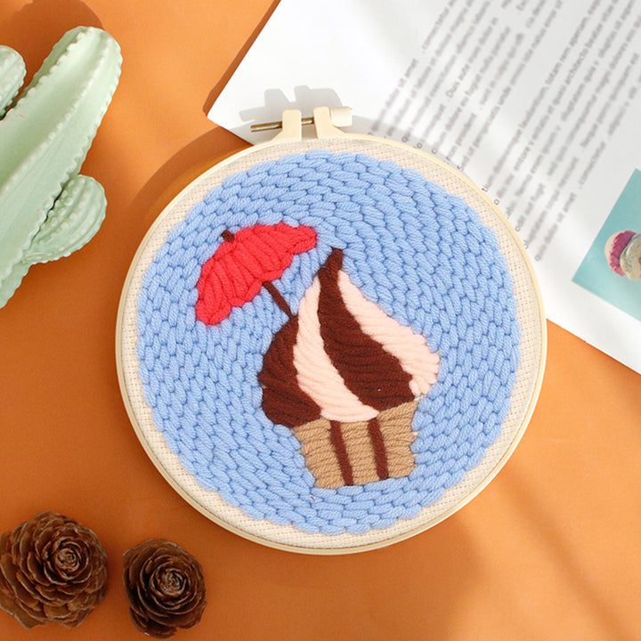 Red Umbrella Ice Cream Punch Needle Embroidery Kits