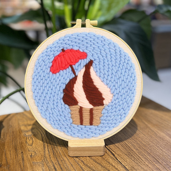 Red Umbrella Ice Cream Punch Needle Embroidery Kits