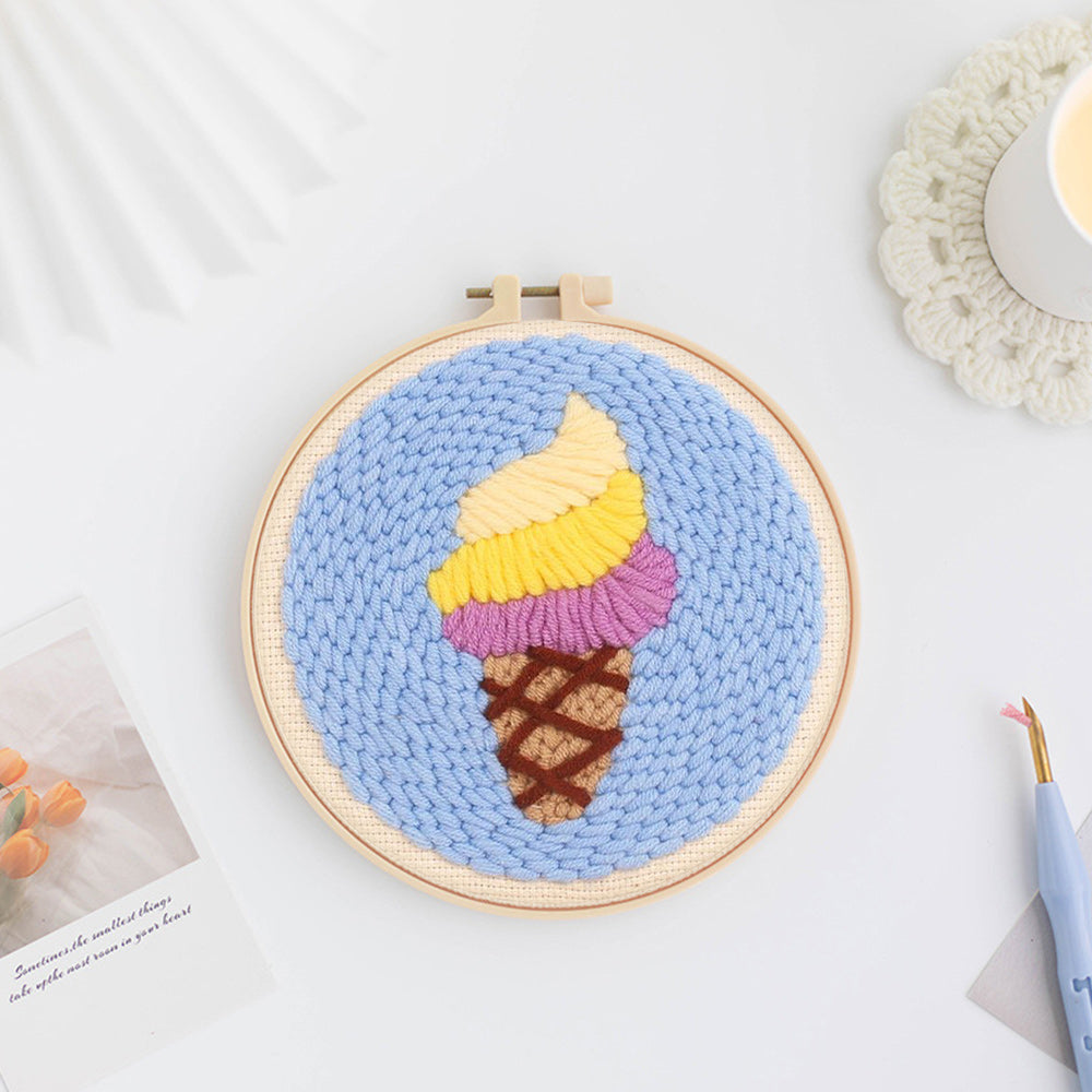 Three-color Ice Cream Punch Needle Embroidery Kits