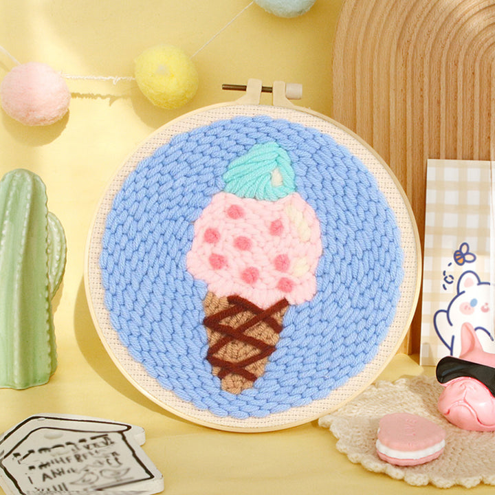 Cute Ice Cream Cone Punch Needle Embroidery Kits