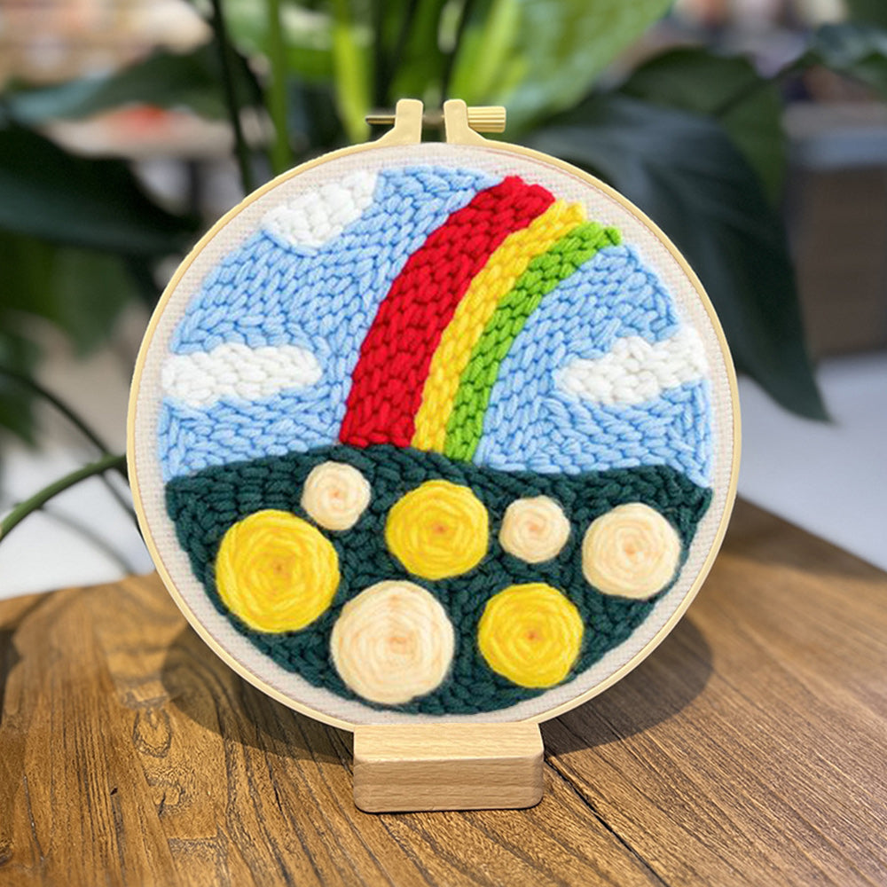 Rainbow Flower Field Punch Needle Embroidery Kits