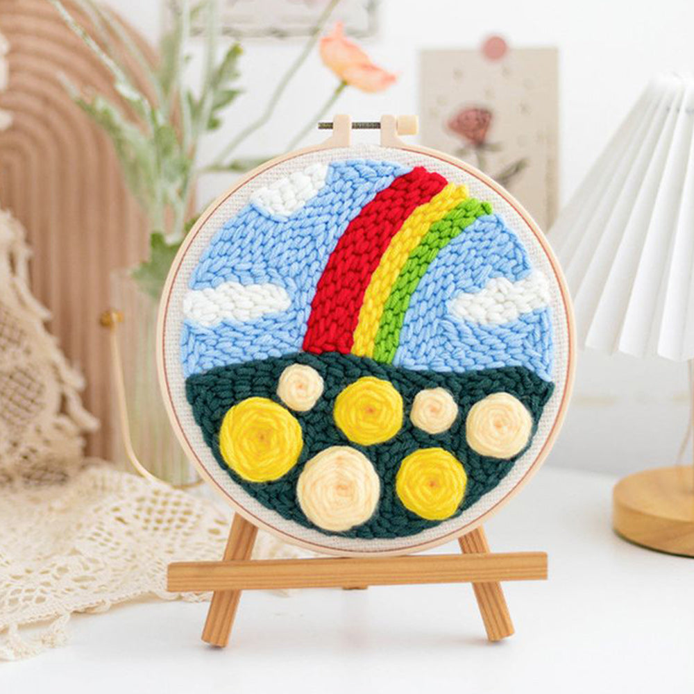 Rainbow Flower Field Punch Needle Embroidery Kits