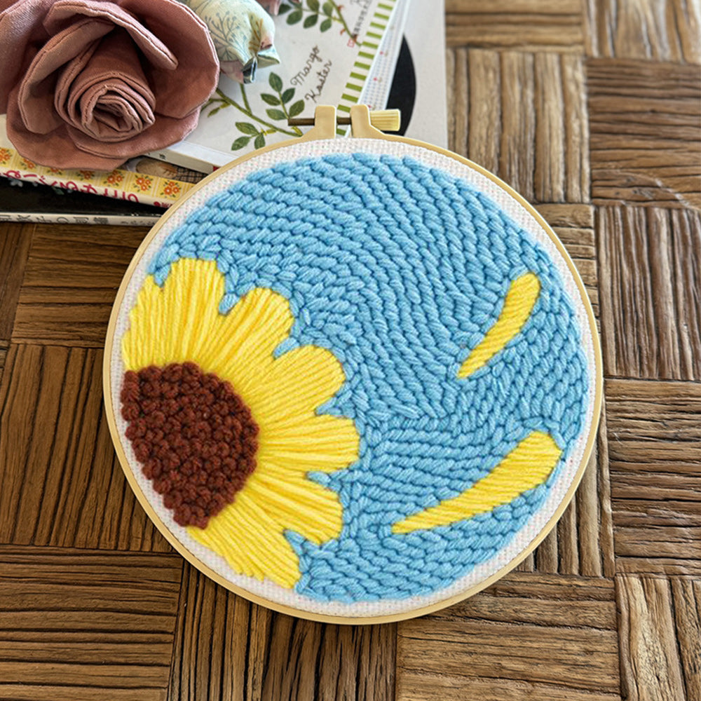 Sunflowers on Blue Background Punch Needle Embroidery Kits