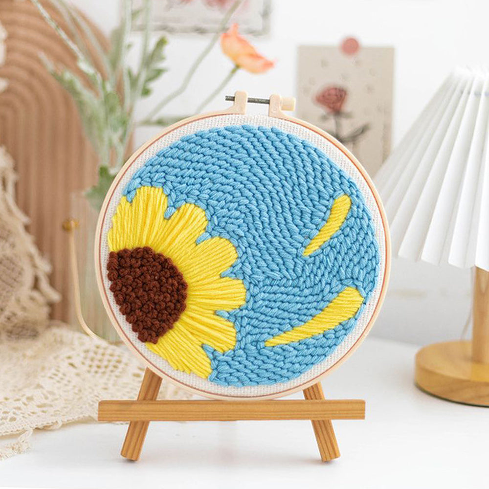 Sunflowers on Blue Background Punch Needle Embroidery Kits