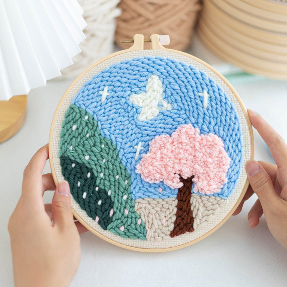 Pink Tree Scene Punch Needle Embroidery Kits