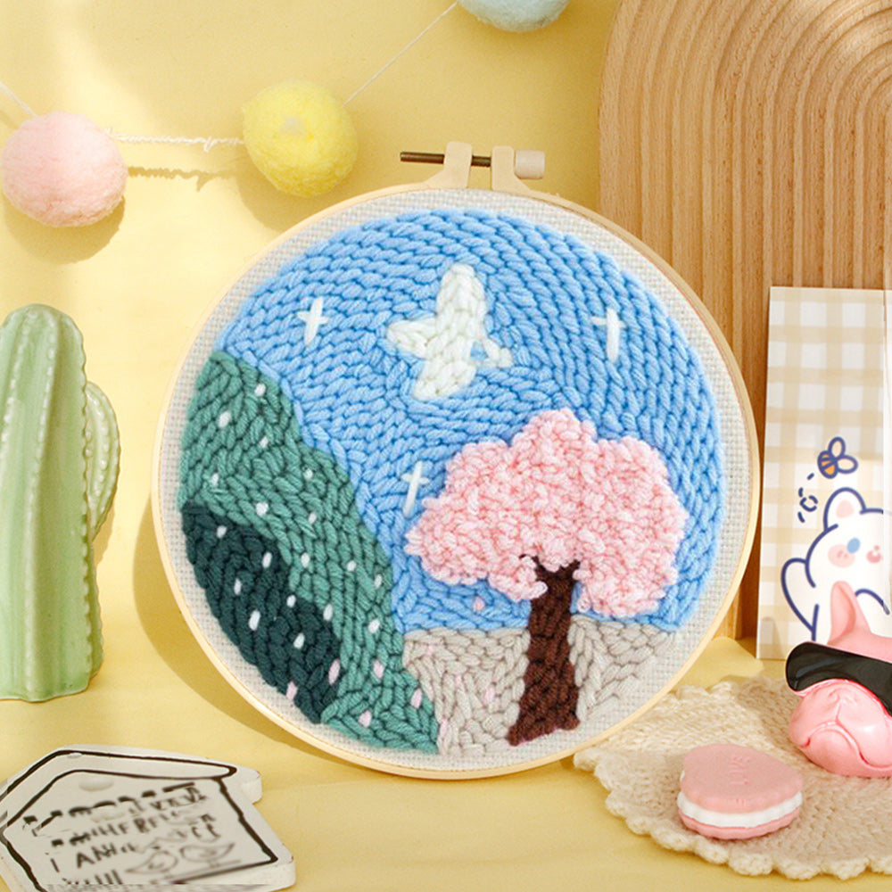 Pink Tree Scene Punch Needle Embroidery Kits