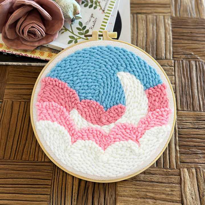 Pink Clouds and Moon Punch Needle Embroidery Kits