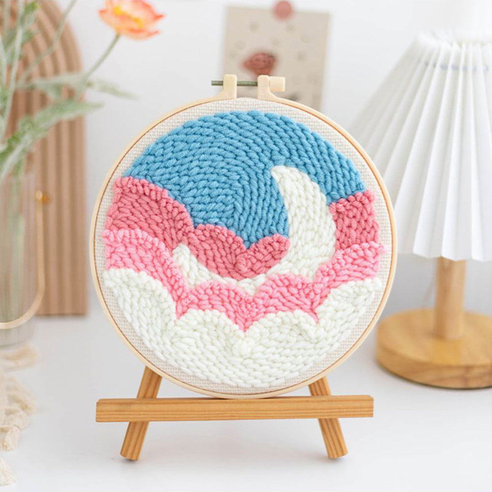 Pink Clouds and Moon Punch Needle Embroidery Kits