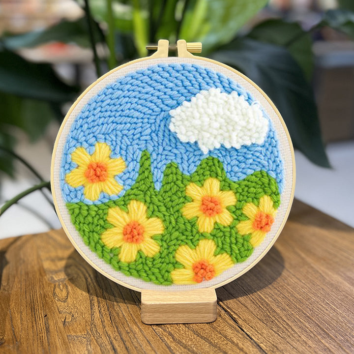 Yellow Flowers on the Meadow Punch Needle Embroidery Kits