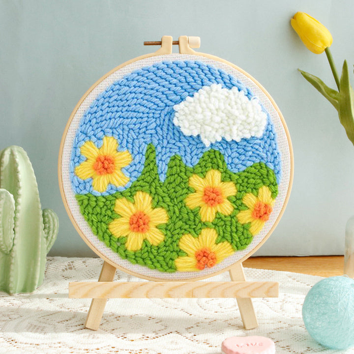Yellow Flowers on the Meadow Punch Needle Embroidery Kits