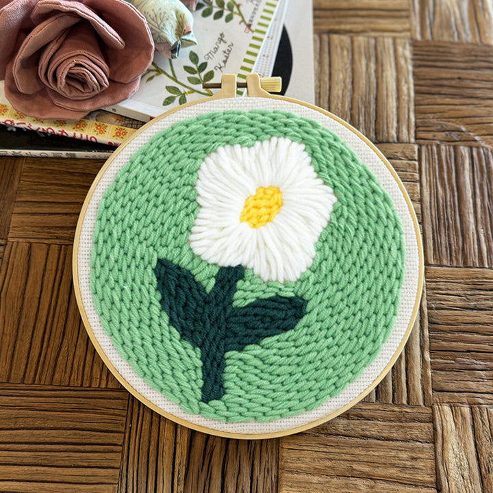 A White Flower Punch Needle Embroidery Kits