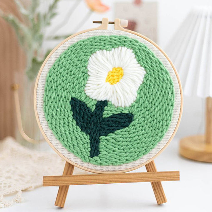 A White Flower Punch Needle Embroidery Kits