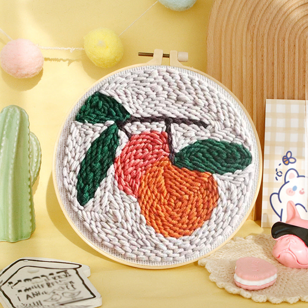 Double Fruit Green Leaf Punch Needle Embroidery Kits
