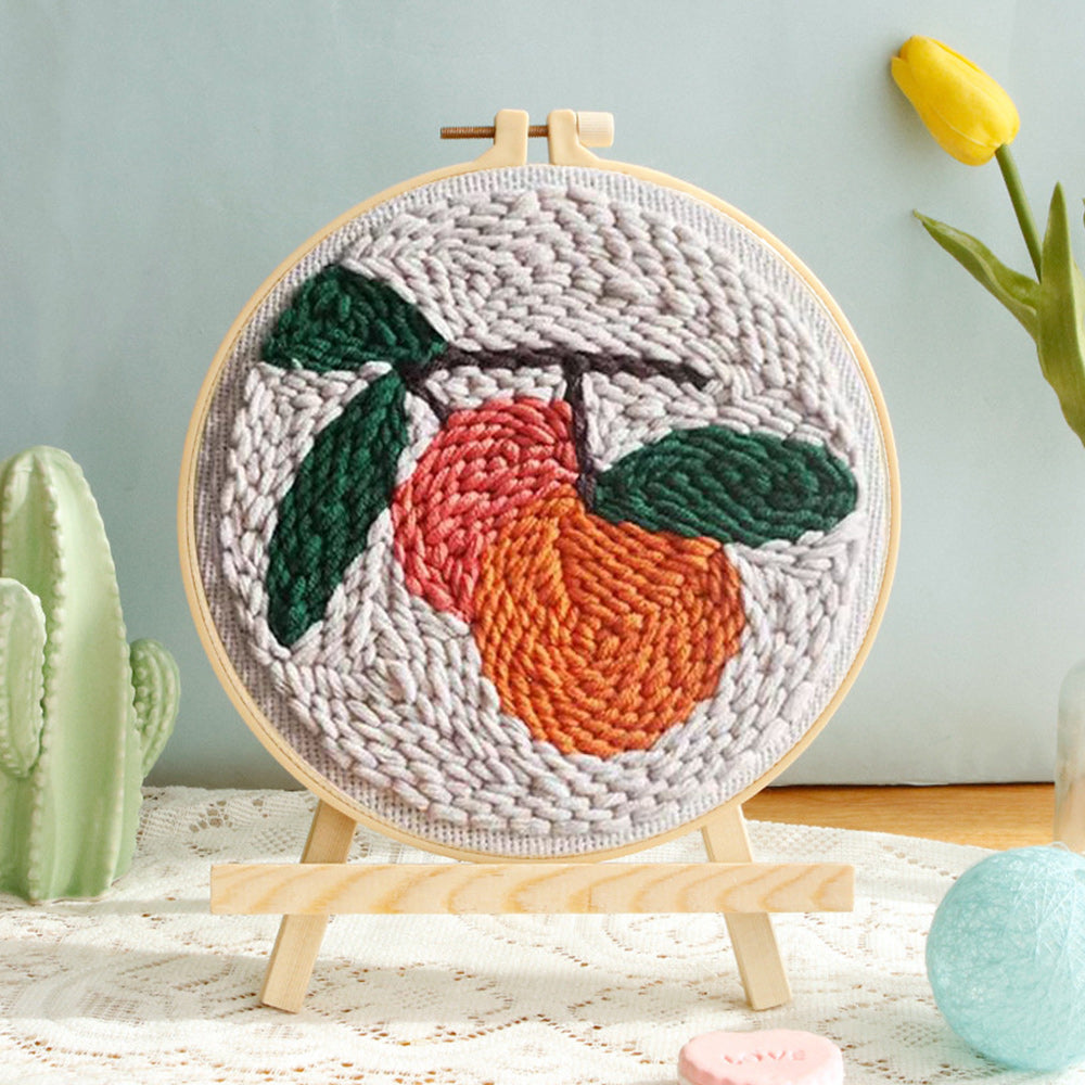 Double Fruit Green Leaf Punch Needle Embroidery Kits