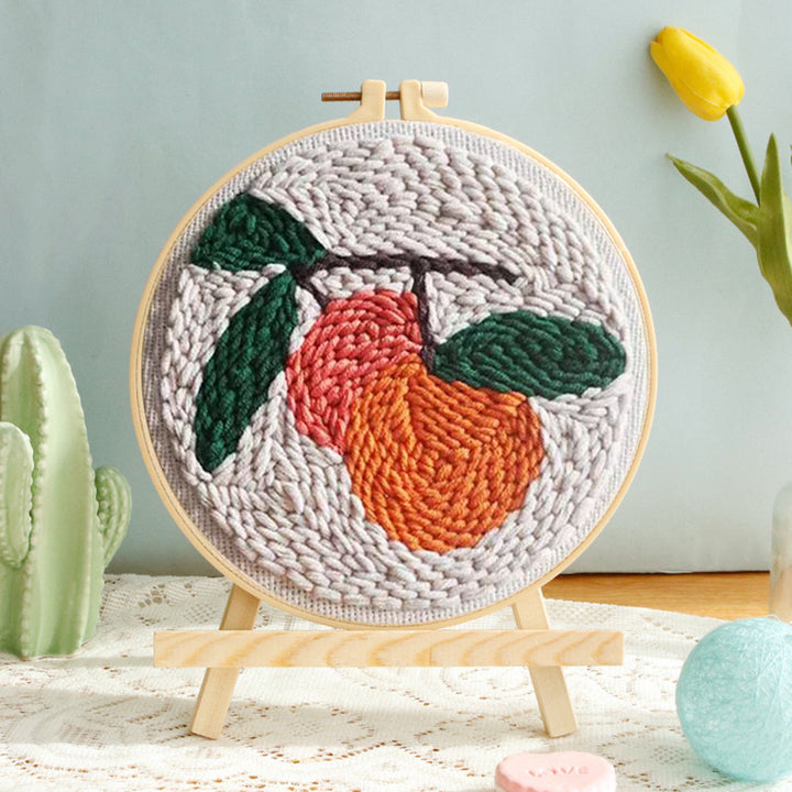 Double Fruit Green Leaf Punch Needle Embroidery Kits
